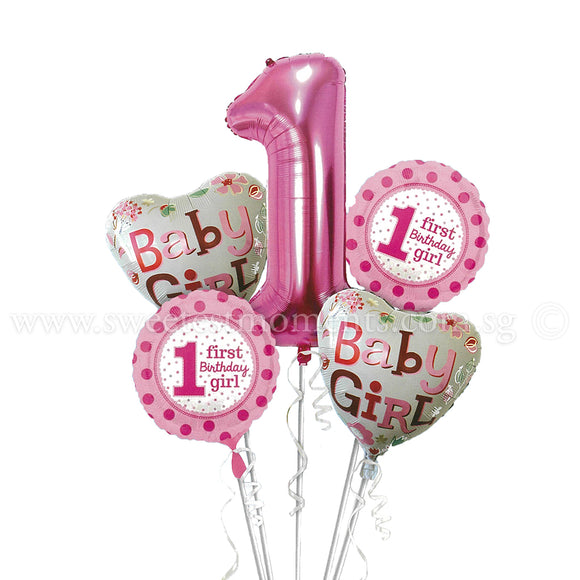 BB04 Baby Girl 1st Birthday Balloon Bouquet