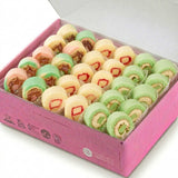 Halal-certified tea party sets by Sweetest Moments Singapore, featuring bite-size pastries and kuehs – perfect for tea time, birthdays, corporate events, school celebrations, family gatherings, full month and 100 days celebrations, and sharing with colleagues. A delightful treat for all occasions. Rainbow nutella swiss rolls, strawberry swiss rolls, ondeh gula melaka swiss rolls