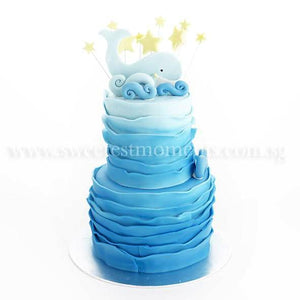 CKR34 2-Tier Wavy Ocean Sweetest Moments Birthday Cake Fondant