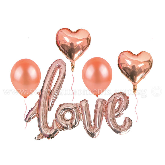 BB14 Champagne Pink LOVE Hearts Balloon Bouquet