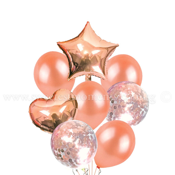 BB12 Champagne Pink Star & Heart Balloon Bouquet