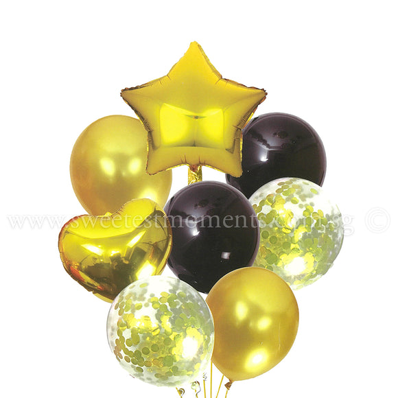 BB11 Gold & Black Star & Heart Balloon Bouquet