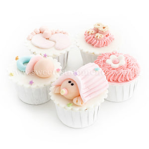 CF03 Cradled Cuties Sweetest Moments Full Month Standard Cupcake Buttercream Fondant Pink Box Of 5