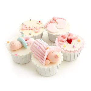CF04 All About Baby Sweetest Moments Full Month Standard Cupcake Buttercream Fondant Blue Box Of 5