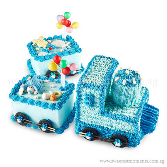 CFR04 Too-Too Train Sweetest Moments Full Month Cake Buttercream Blue