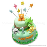 CKR08 2-Tier King of Jungle Sweetest Moments Birthday Cake Fondant