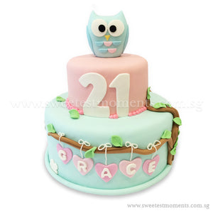 CKR13 2-Tier Hoot Hoot Sweetest Moments Birthday Cake Fondant
