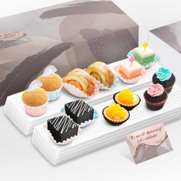 Sweetest Moments Corporate Classic Box for corporate, business meetings, colleagues - Muffins, Swiss Rolls, Pastel Cubes, Brownies, Peach Tarts, Mini Cupcakes