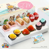 Sweetest Moments FA12 Classic Delights Full Month Package Tsum Tsum Bunny with Tsum Tsum Boy Card - Glutinous Rice, Swiss Rolls, Goodluck Red Eggs, Peach Tarts, Ang Ku Kuehs, Mini Cupcakes