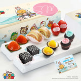Sweetest Moments FA15 Classic Elite Full Month Package Tsum Tsum Bunny with Tsum Tsum Boy Card - Ang Ku Kuehs, Swiss Rolls, Goodluck Red Eggs, Brownies, Peach Tarts, Mini Cupcakes