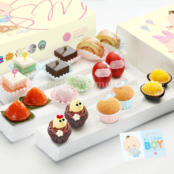 PF04C Premium Beatitude Full Month Package Sweetest Moments Swiss Rolls Brownies Pastel Cubes Good Luck Red Eggs Mochi Ang Ku Kuehs Peachy Tarts Mini Muffins Mini Chicky Chicks