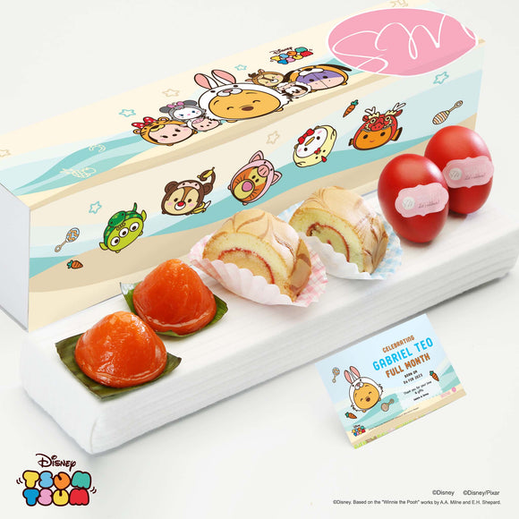 Sweetest Moments PP01 Classic De Petit Full Month Package Tsum Tsum Bunny with Tsum Tsum Boy Card - Ang Ku Kuehs, Swiss Rolls, Goodluck Red Eggs