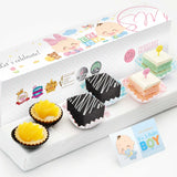 PP06 Favours De Petit Full Month 100 Days gift set with Peach Tarts, Brownies, Pastel Cubes and Personalised Babycard from Sweetest Moments Singapore