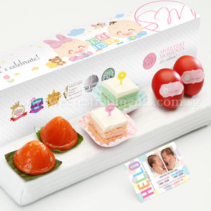 Sweetest Moments PP08 Picks De Petit Full Month Package Tsum Tsum Bunny with Tsum Tsum Girl Card - Ang Ku Kuehs, Pastel Cubes, Goodluck Red Eggs