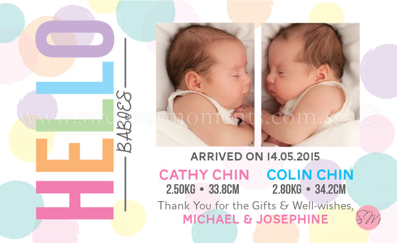 Personalised BabyCards for Twins Sweetest Moments Hello Babies BabyCard